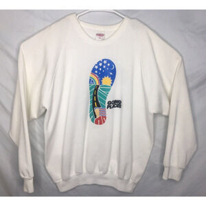 Raggs Going Places Puffy Paint Footprint Graphic Sweatshirt Size XL Vintage USA